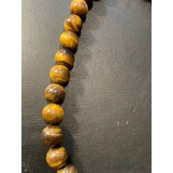 Collar de Esferas de Ojo de Tigre Natural - Gargantilla de 927 Quilates en Marco Dorado