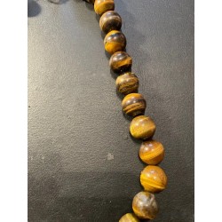 Collar de Esferas de Ojo de Tigre Natural - Gargantilla de 927 Quilates en Marco Dorado