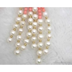 Collar Lariat Coral Salmón y Perlas - Diseño Cascada Multistrands Elegante