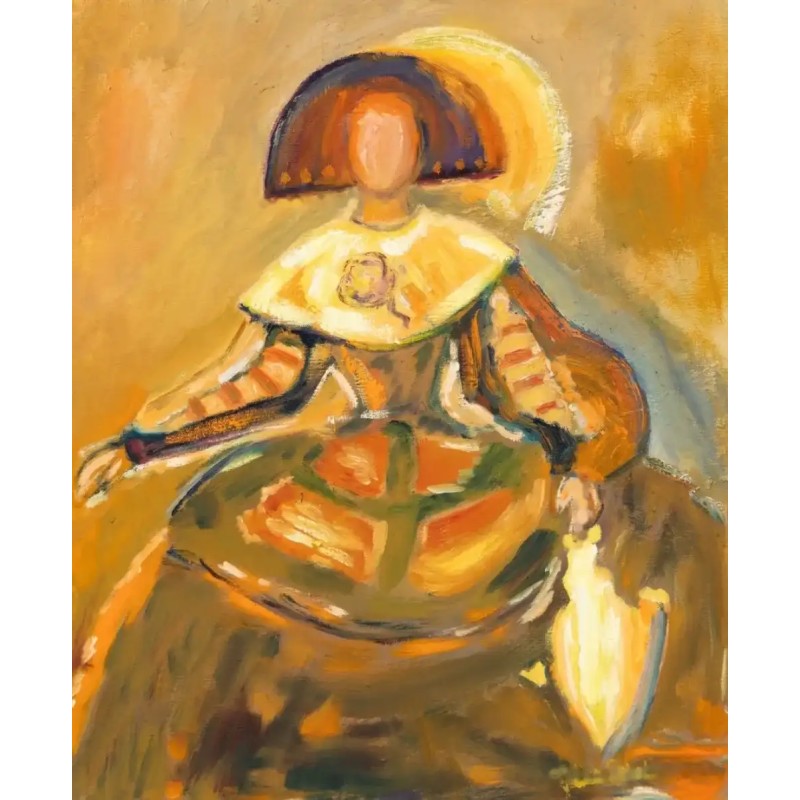 Óleo Menina Contemporánea - Gloria Uriarte 2009 - Estilo Expresionista Tonos Ocres