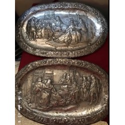 Pareja de Bandejas de Plata con Relieves - 55x35 cm, 1016 g en Total