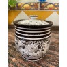 Bote Antiguo La Cartuja Pickman - Tarro Porcelana Decoración Floral Blanco y Negro