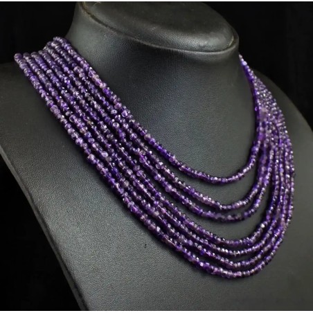 Collar Elegante de Amatista Facetada - 7 Vueltas de Piedra Natural