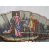 Abanico antiguo con varillas de hueso y motivos musicales - 18 cm