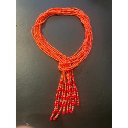 Collar de Coral Tipo Corbata - Elegancia en Tonos Naranja y Rojo con Diseño Multicapa