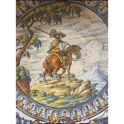 Plato Decorativo de Cerámica de Talavera - Escena Ecuestre Renacentista en Ceramica Policroma