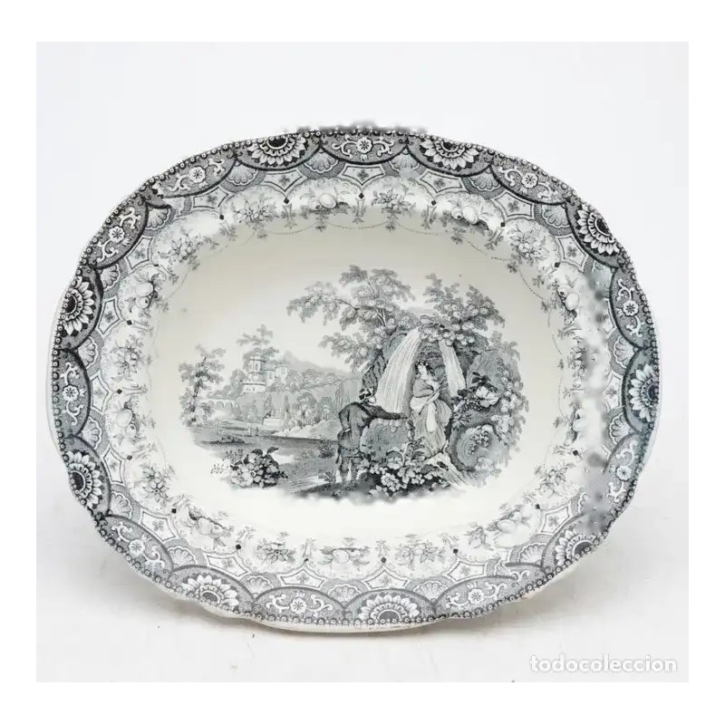 Bandeja Antigua Loza Pickman Estampada - Pieza Colección Siglo XIX Decorativa