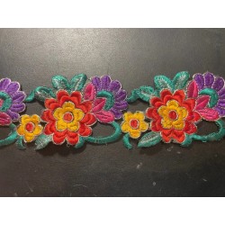 Tiraborda flores bordadas multicolor - artesanía decorativa cinta 950x8 cm