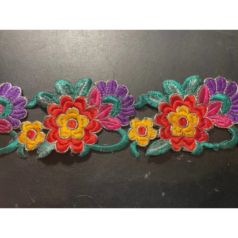 Tiraborda flores bordadas multicolor - artesanía decorativa cinta 950x8 cm