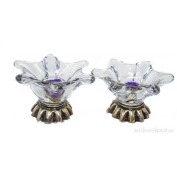 Pareja de Palmatorias Vintage Cristal y Plata - Candelabros Flores Años 70