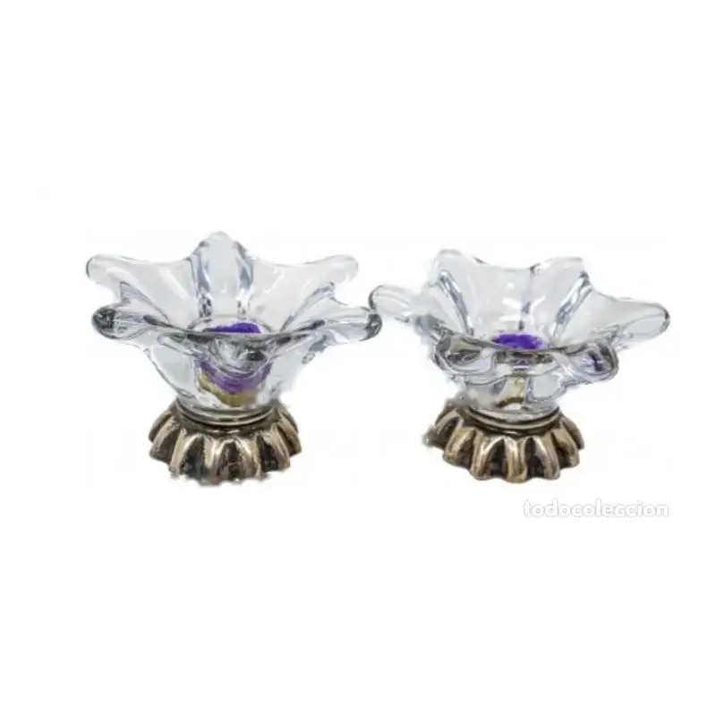 Pareja de Palmatorias Vintage Cristal y Plata - Candelabros Flores Años 70