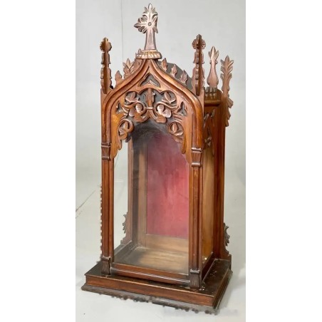 Antigua Capilla Neogótica en Madera Tallada - Hornacina Religiosa Siglo XX