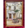Panel de 6 Azulejos Pintados a Mano Patio Andaluz - Cerámica Artística Enmarcada