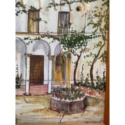 Panel de 6 Azulejos Pintados a Mano Patio Andaluz - Cerámica Artística Enmarcada