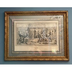 Grabado Antiguo Escena Histórica Clásica - Arte Enmarcado Marco Dorado Ornamental