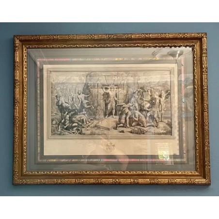 Grabado Antiguo Escena Histórica Clásica - Arte Enmarcado Marco Dorado Ornamental