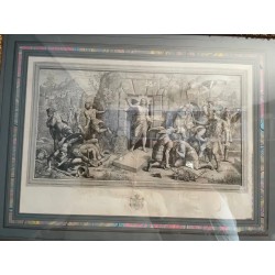 Grabado Antiguo Escena Histórica Clásica - Arte Enmarcado Marco Dorado Ornamental