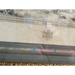 Grabado Antiguo Escena Histórica Clásica - Arte Enmarcado Marco Dorado Ornamental