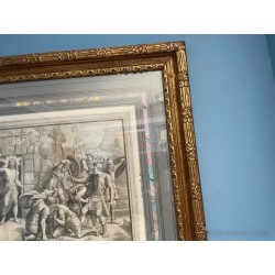Grabado Antiguo Escena Histórica Clásica - Arte Enmarcado Marco Dorado Ornamental