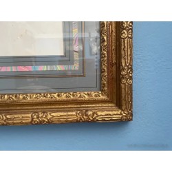 Grabado Antiguo Escena Histórica Clásica - Arte Enmarcado Marco Dorado Ornamental