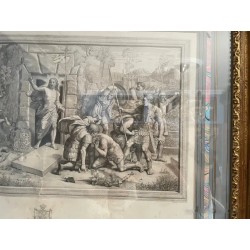 Grabado Antiguo Escena Histórica Clásica - Arte Enmarcado Marco Dorado Ornamental