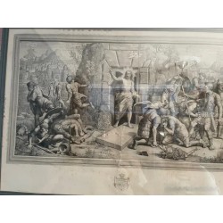Grabado Antiguo Escena Histórica Clásica - Arte Enmarcado Marco Dorado Ornamental