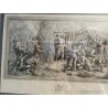 Grabado Antiguo Escena Histórica Clásica - Arte Enmarcado Marco Dorado Ornamental