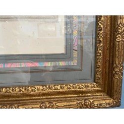 Grabado Antiguo Escena Histórica Clásica - Arte Enmarcado Marco Dorado Ornamental