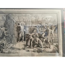 Grabado Antiguo Escena Histórica Clásica - Arte Enmarcado Marco Dorado Ornamental