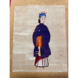 Pintura China Antigua sobre Papel de Arroz - Figura Oriental con Túnica Amarilla