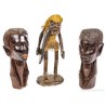 Dos Bustos y Guerrero Africano Madera de Ébano - Arte Tribal Massai Kenia 32 cm