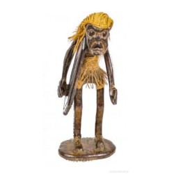 Dos Bustos y Guerrero Africano Madera de Ébano - Arte Tribal Massai Kenia 32 cm