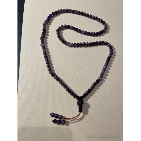 Collar Budista Mala de Amatista Natural - Rosario Meditación Piedras Violetas