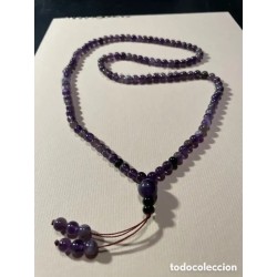 Collar Budista Mala de Amatista Natural - Rosario Meditación Piedras Violetas