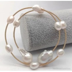Pulsera Aros Dorados con Perlas Barrocas Naturales - Joyería Elegante Ajustable