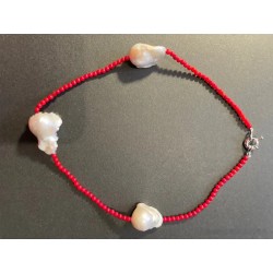 Gargantilla Elegante de Coral Rojo con Perlas Barrocas Naturales - Joyería Única