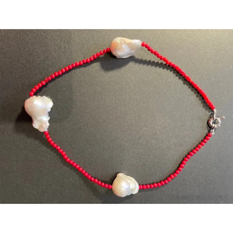 Gargantilla Elegante de Coral Rojo con Perlas Barrocas Naturales - Joyería Única