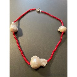 Gargantilla Elegante de Coral Rojo con Perlas Barrocas Naturales - Joyería Única