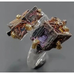 Anillo Exclusivo de Plata con Cristales de Bismuto - Joyería Artesanal Única