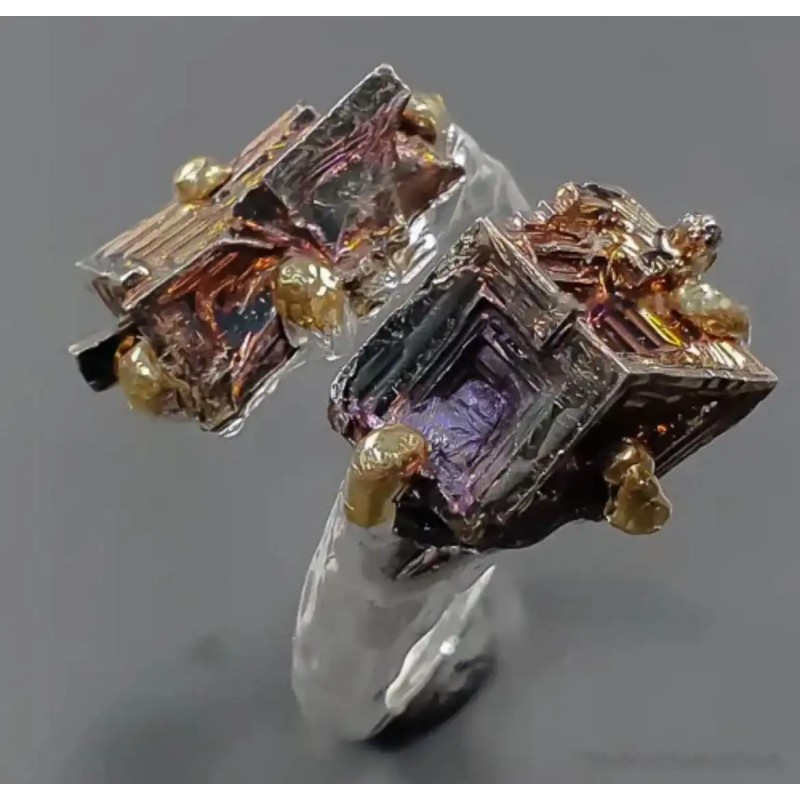 Anillo Exclusivo de Plata con Cristales de Bismuto - Joyería Artesanal Única