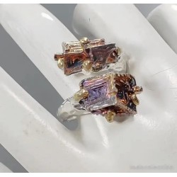 Anillo Exclusivo de Plata con Cristales de Bismuto - Joyería Artesanal Única