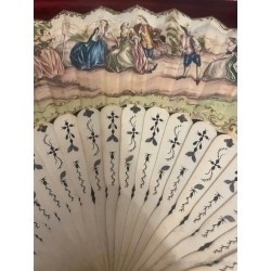 Abanico Antiguo de Lujo - Escena Galante en Hueso y Acuarela Época