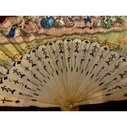 Abanico Antiguo de Lujo - Escena Galante en Hueso y Acuarela Época
