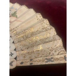 Abanico Antiguo de Lujo - Escena Galante en Hueso y Acuarela Época