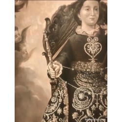 Obra Maestra Religiosa - Virgen del Rosario en Óleo Vintage