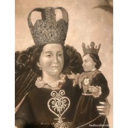 Obra Maestra Religiosa - Virgen del Rosario en Óleo Vintage