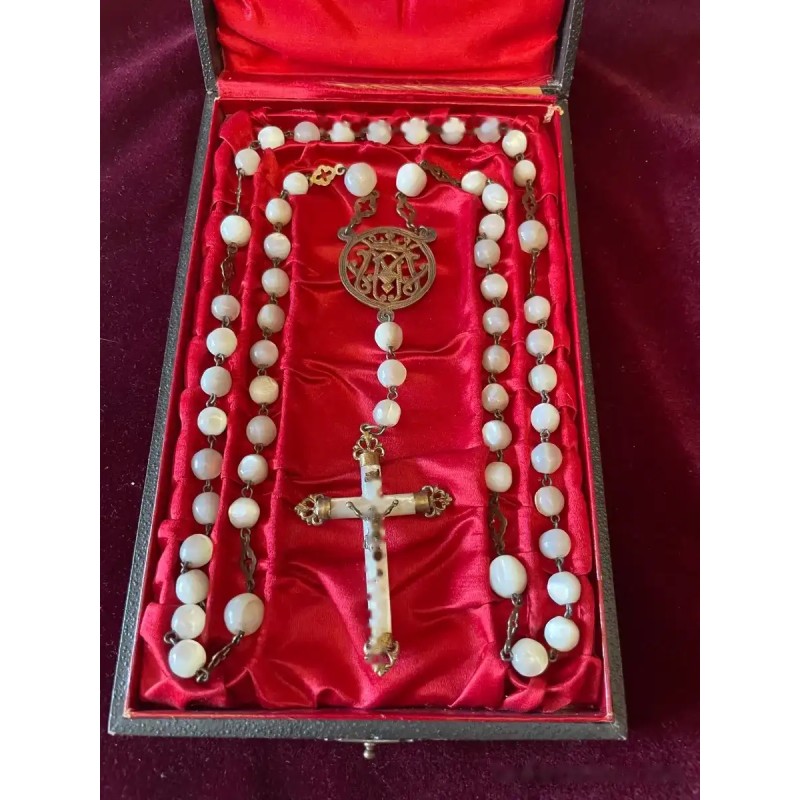 Rosario Antiguo de Nácar y Plata - Pieza de Colección del Siglo XIX Rosario Antiguo de Nácar y Plata - Pieza de Colección del Siglo XIX