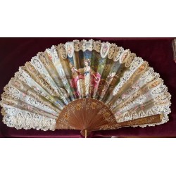 Abanico de Lujo Estilo Francés - Obra Maestra de Arte Textil del Siglo XIX