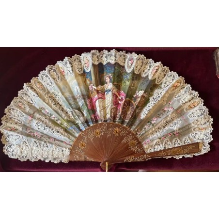 Abanico de Lujo Estilo Francés - Obra Maestra de Arte Textil del Siglo XIX