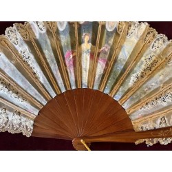 Abanico de Lujo Estilo Francés - Obra Maestra de Arte Textil del Siglo XIX
